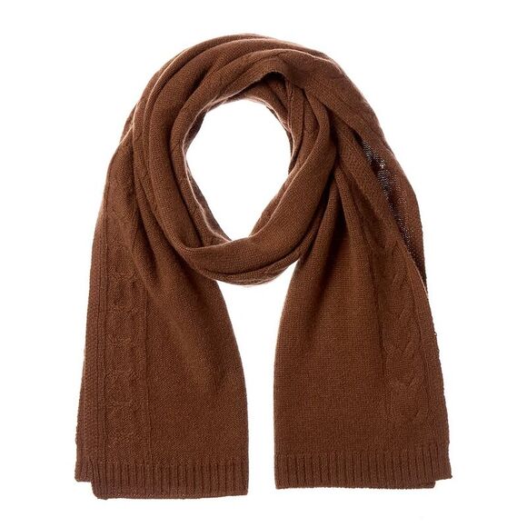 Bruno Magli Cable Border Cashmere Scarf Brown